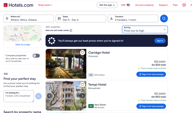 Filter your search for price low to high