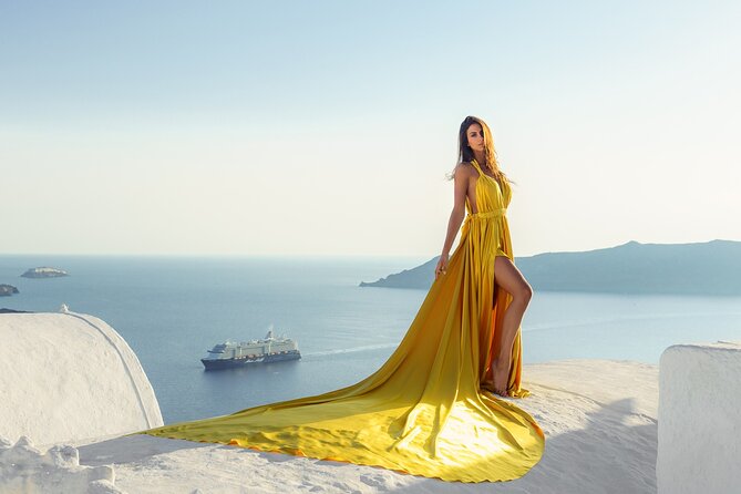 Flying Dress Photoshoot in Santorini
